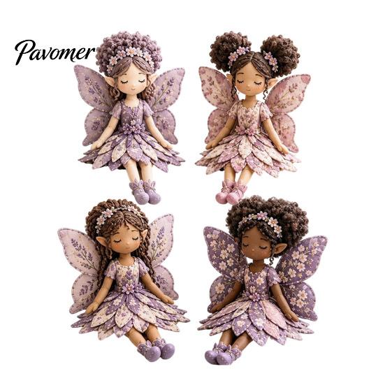 Artistic Home Decor Craft Magical Fairy Patchwork Kit, DIY Flower Fabric Sewing Make Decorative Figurine Kit 4 Winged Dolls, for Beginners,