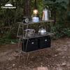 Koman T-225A Portable Folding Stainless Steel Mesh Table with Storage Rack for Camping and Picnics.