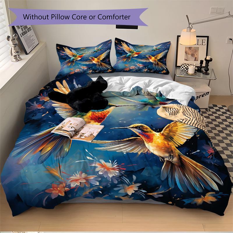 3pcs Whimsical Dance of Hummingbirds Pattern Bedding Three-Piece Set (1 Cover + 2 Pillowcases, No Fillings), This Printed Bedding Set Is