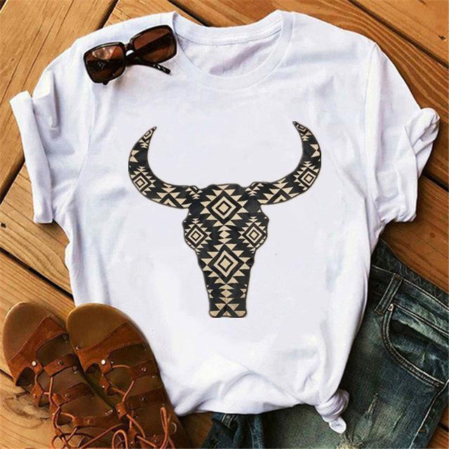 Vintage Creative Casual Bull Tau Graphic Women's T-Shirt 90S Goth Summer O-Neck Blouse Short Sleeve Female Tops Kpop Y2K Clothes
