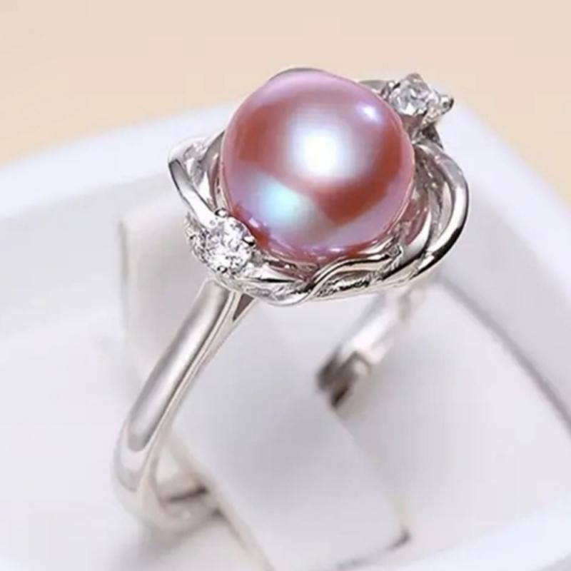 Luxurious and Fashionable Zircon Imitation Pearl Women's Ring, Suitable for Brides' Engagement, Wedding Parties, Jewelry Gifts