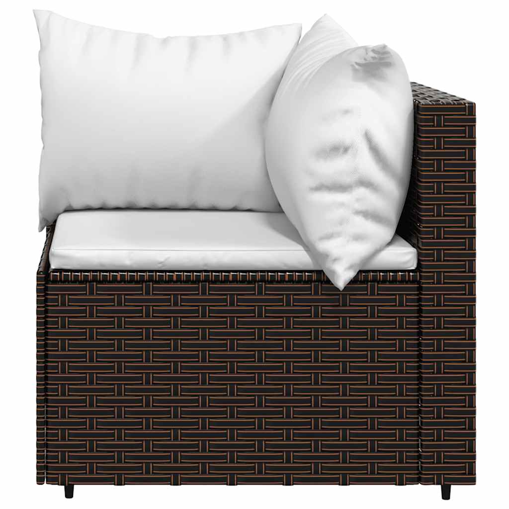 Garden Corner Sofa with Cushions Brown Poly Rattan