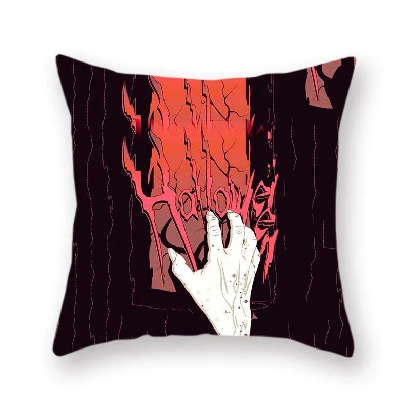 Halloween Carnival Pumpkin Black Cat Bat Print Polyester Pillowcase Sofa Square Decorative Cushion Cover 45X45Cm Fundas De Cojin
