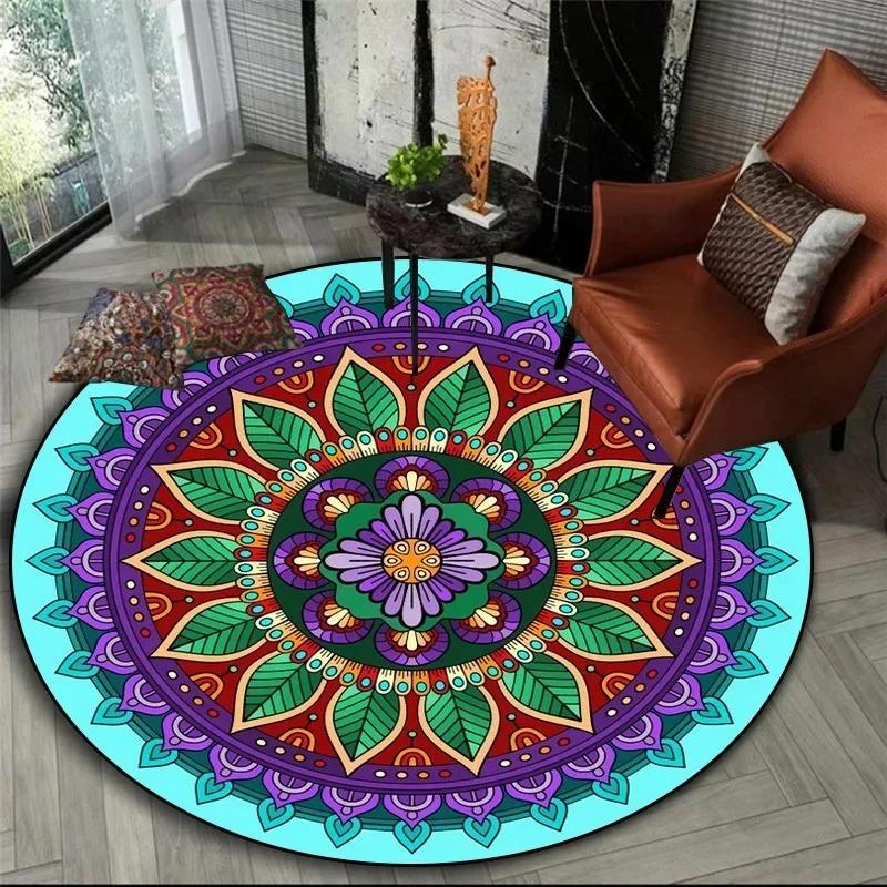 Bohemian Mandala Runder Nachttischteppich Für Hängekorb Computertisch Fußmatte Meditation Yoga Matte Heimdekoration