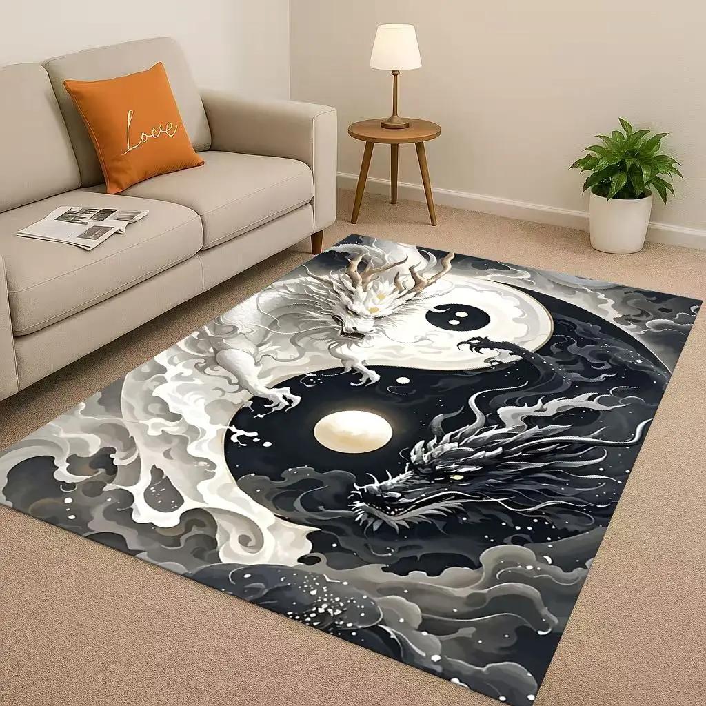 Yin Yang Chinesisches Tai Chi Natürliche Balance Kunst Wohnzimmer Rutschfester Bereichsteppich Weicher Teppich für Schlafzimmer Sofa Heimdekor Fußmatte