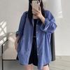 Womens Loose Blue Plaid Long Sleeve Casual College Style Shirt Outerwear