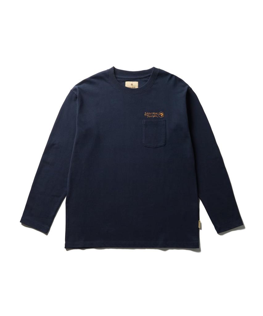 Snow Peak Trad Label Pocket Long Sleeve Heavy T-Shirt SPTL-TS-26SU907, Indigo, Size M. Unisex Heavyweight Long-sleeve Tee with Chest Pocket.