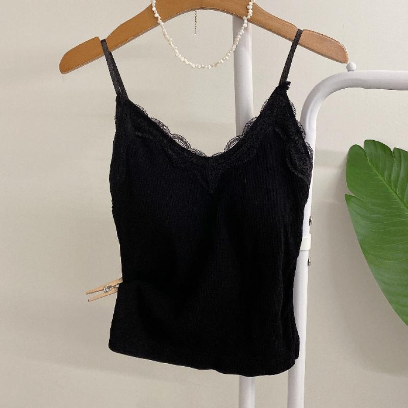 Honey J Women Ribbed Lace Built In Cap Sleeveless Top  3 Colors 