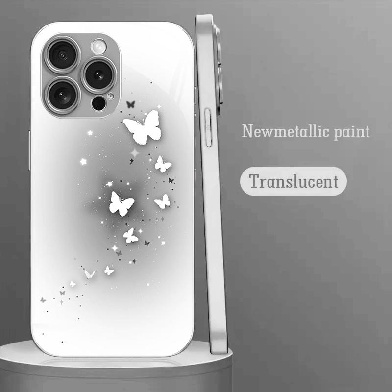 Traumhaftes Schmetterlingsmuster Gehärtetes Glas Handyhülle Geeignet für iPhone 17 16 15 14 13 12 11 Pro/Max/Plus Sturzfest