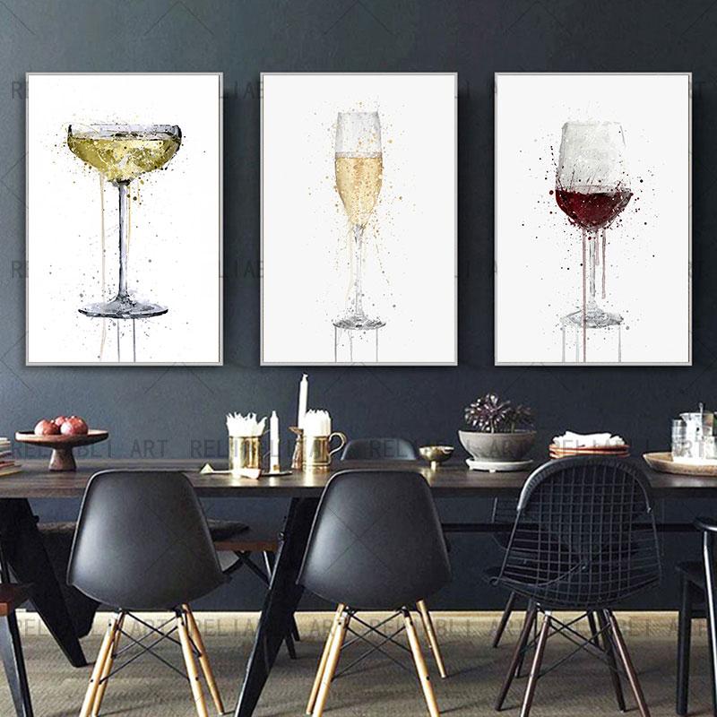 Modern Abstract Champagne Glass Canvas Painting Wall Art Wine Glass Posters and Prints for Living Room Kitchen Decoration Quadro
