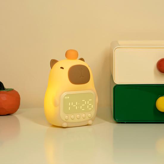 Capybara Alarm Clock with Night Light Dimmable Snooze Function Rechargeable Silicone Lamp