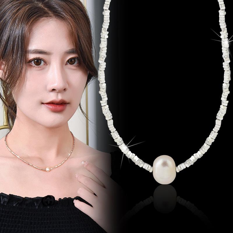 Broken Silver Clavicle Chain Freshwater Pearl Necklace Women'S Broken Silver Pearl Chain Fashion Commuter Accessories Women