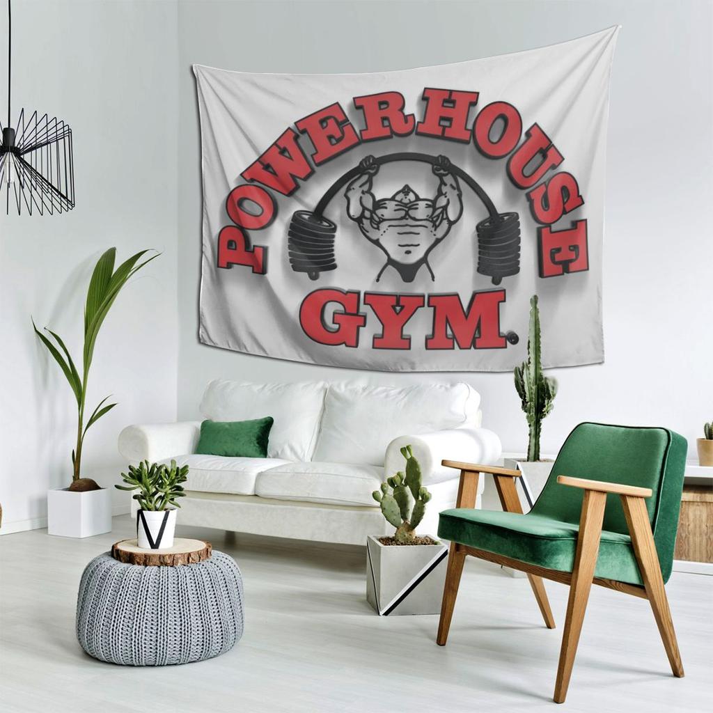 Powerhouse Gym Motivation Tapestry Decoration Art Aesthetic Tapestries for Living Room Bedroom Home Wall Cloth Wall Hanging