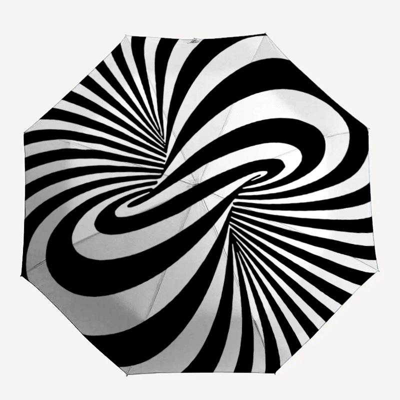 1 pièce Parapluie Pliant Automatique à Motif Spirale Abstrait, Conception Portable et Pliable avec 8 Baleines, Accessoire d'Extérieur Décontracté pour Halloween et Noël