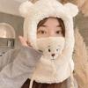 Cartoon Bear Ear Beanie Hat With Mask Warm Balaclava Winter Thickened Ear Protection Autumn Beanies For Women Girls