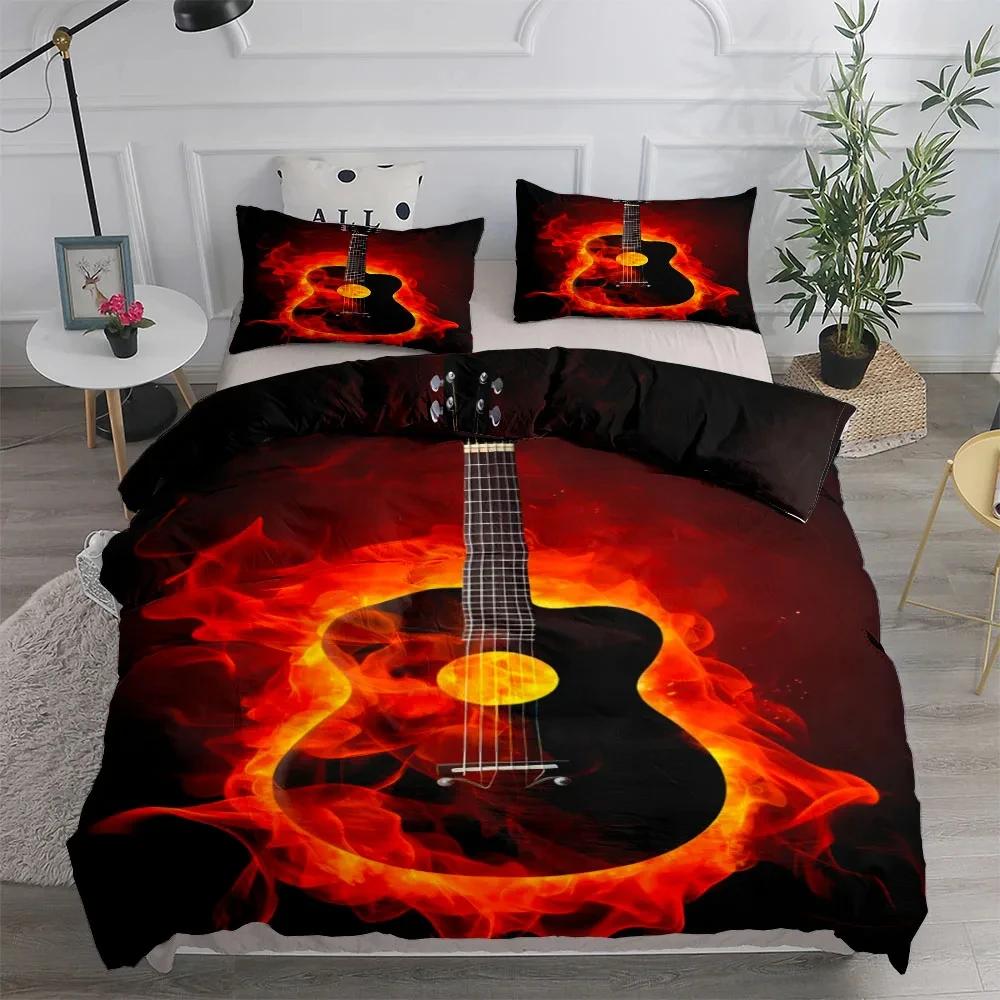 Guitar on Fire Abstract Duvet Cover Set UK Single Double Queen US Twin Full King Size Bed Linen Set Quilt Cover Pillowcase