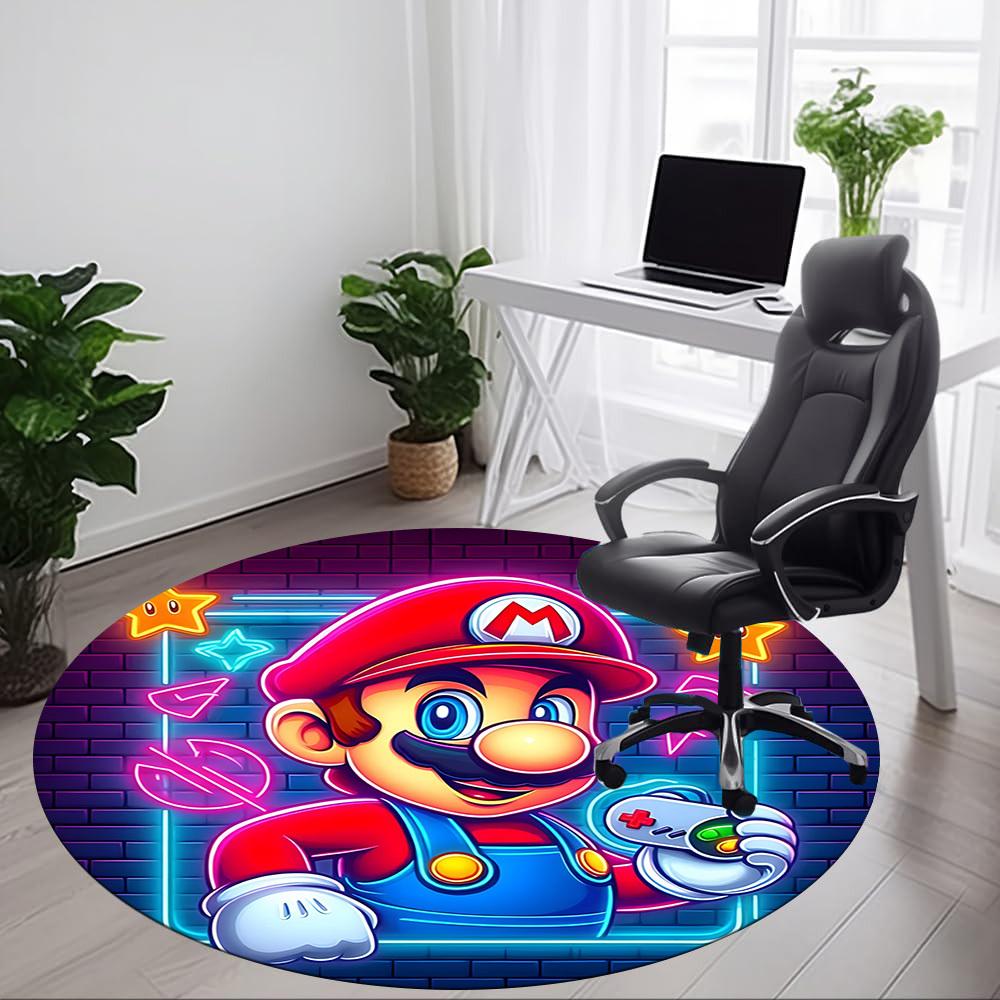 1 Stück Mario Gaming Büro Runder Teppich, Indoor-Matte Geeignet für Büro, Schlafzimmer Wohnzimmer Heimdekoration, Zimmerdeko, Offic a0926224