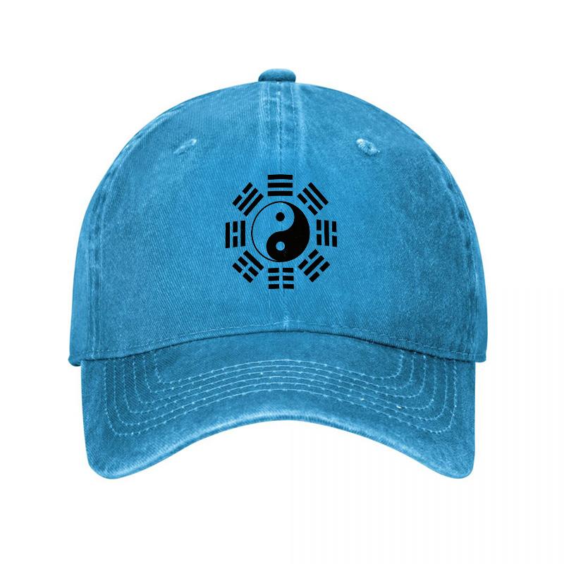 Yin Yang-symbol Tvättad Canvas Basebollkeps Svart Broderad Design Klassisk Justerbar Hatt för Unisex och Kvinnor Streetwear-stil