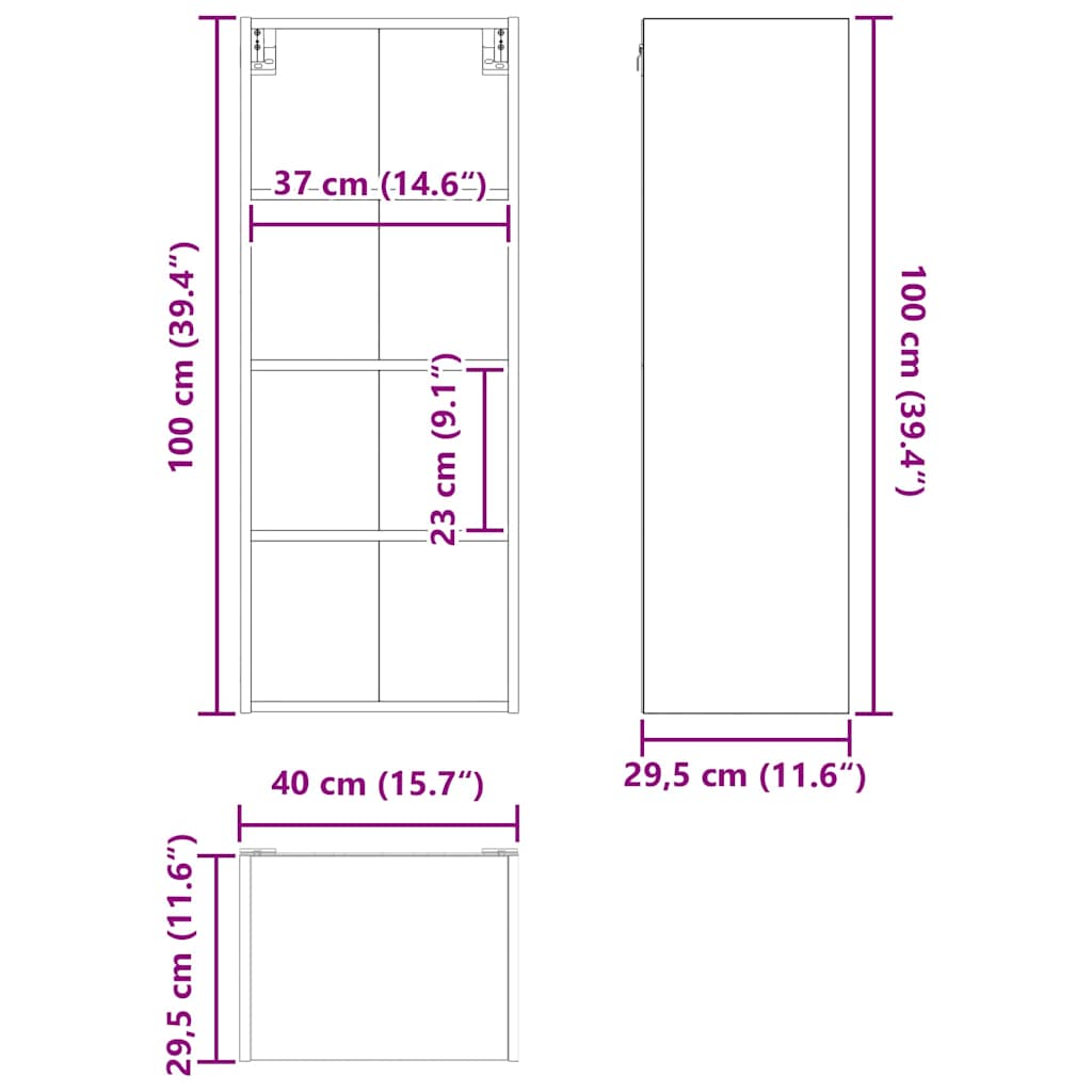 Hanging Cabinet Smoked Oak 40 X 29.5 X 100 Cm Wood Based Material