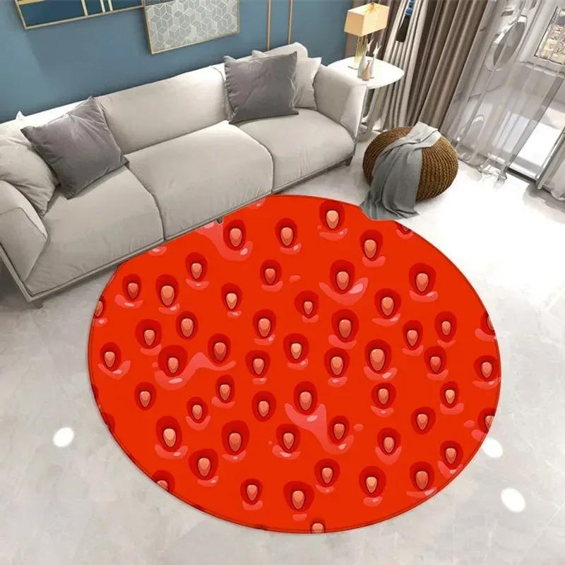 Cute Strawberry Print Pattern Round Carpet Home Living Room Sofa Bedroom Floor Decoration Kitchen water absorption mats