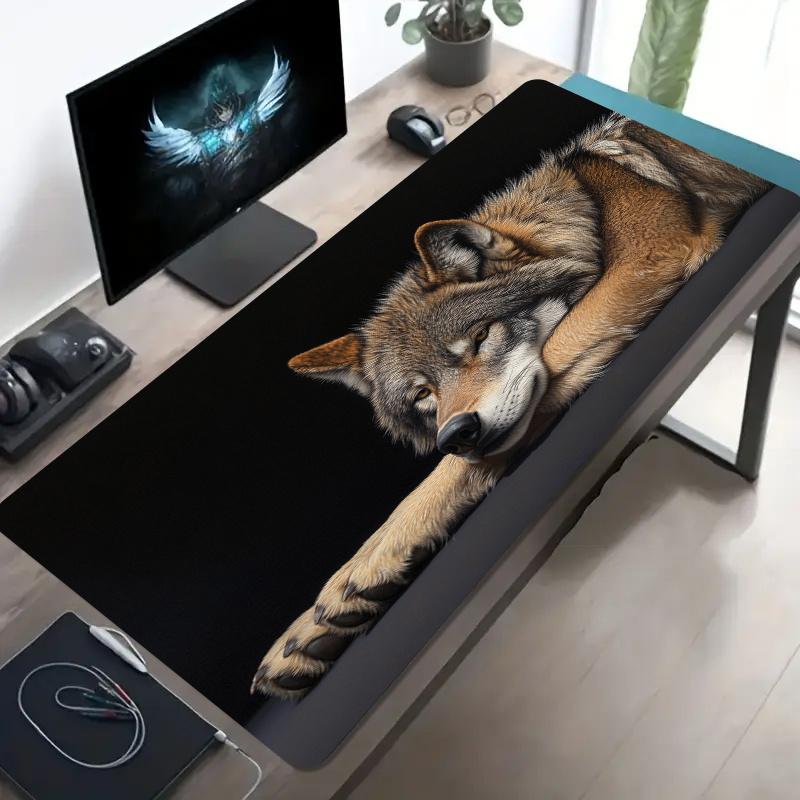 Großes Gaming-Mauspad mit realistischem Wolfsfellmuster, rutschfeste, waschbare Gummibasis, langlebige Schreibtischmatte für PC-Gamer