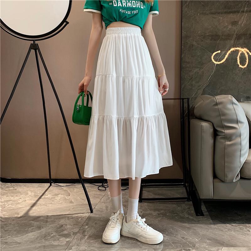 2024 Spring/Summer A-line White Midi Skirt: Versatile, Slimming, Solid Color for Women