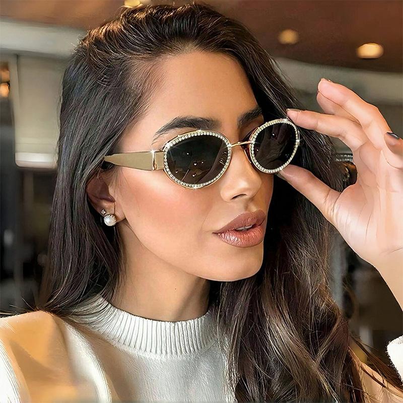 Diamond Sunglasses Women'S High-End Oval Frame Metal Glasses Sunglasses Men