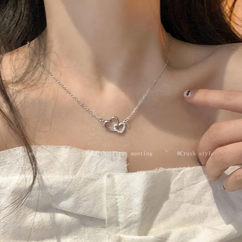 Doppelring Herz Anhänger Halskette, Sexy Süß Y2K Multifunktionaler Schmuck Geeignet für Alltag und Party Anlässe, Ideales Geschenk für Freundin