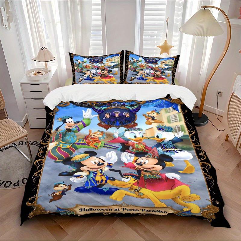 3pcs Halloween Themed Mickey and Friends Quilt Cover Set (1 Quilt Cover + 2 Pillowcases Without Pillow Core), High-Definition Printing for Home a