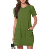 Women's Fashionable Solid Color Short Sleeved Round Neck Casual Sports Short Dress With Pockets