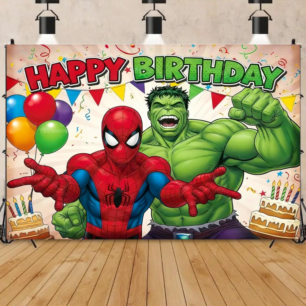 Customizable Spider-Man Iron Man Hulk theme children's birthday party decoration background baby shower layout props room poster