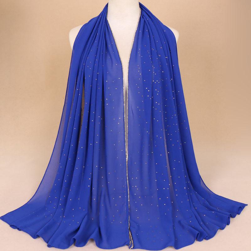 Plain Pearl Bubble Chiffon Gold Diamond Glitter Instant Hijab Shawl Lady Wraps and Scarves Headband Arab Maxi Muslim Sjaal