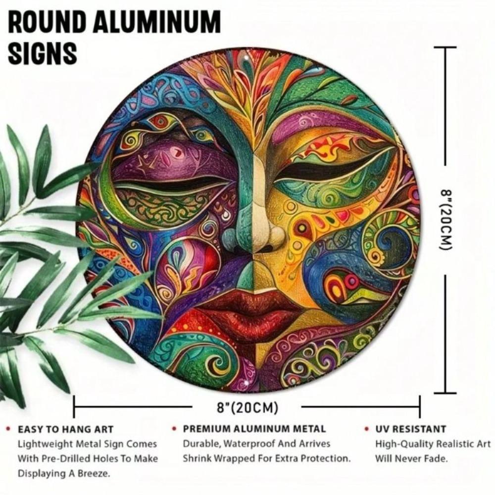 1 pc Round Metal Wall Art Decor for Office Living Room Patio (20x20 cm)