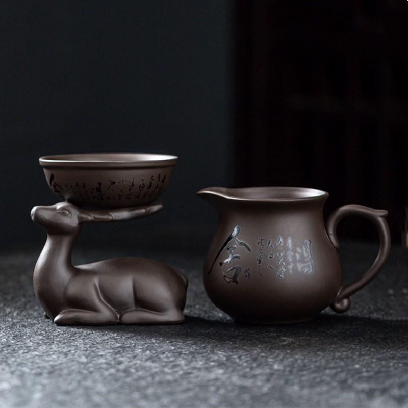 Service à thé rétro fait main en argile violette, tasse de thé, accessoires pour la cérémonie du thé, séparateur de thé domestique, passoire à thé Chahai