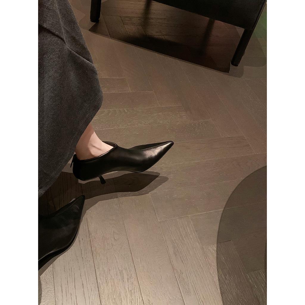 Fashion 2025 Women Kitten High Heel Ankle Boots Soft PU Leather Chelsea Botas Winter Shoes Ladies Office Dress Pointed Toe Botines Mujer