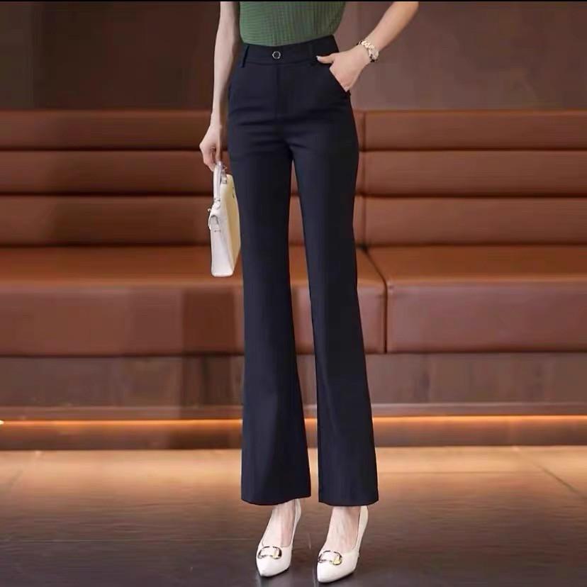 High waist narrow version drape loose nine-point trousers micro-pull women's 1116 summer thin straight casual horn pants
