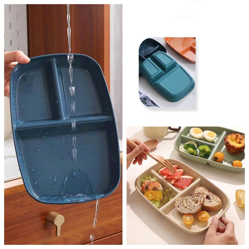 Divided Diet Plate 3 Compartments Gridded Plates Microwave Safe Durable Dinner Dish For Control Diet Weight Loss Kitchen Tray