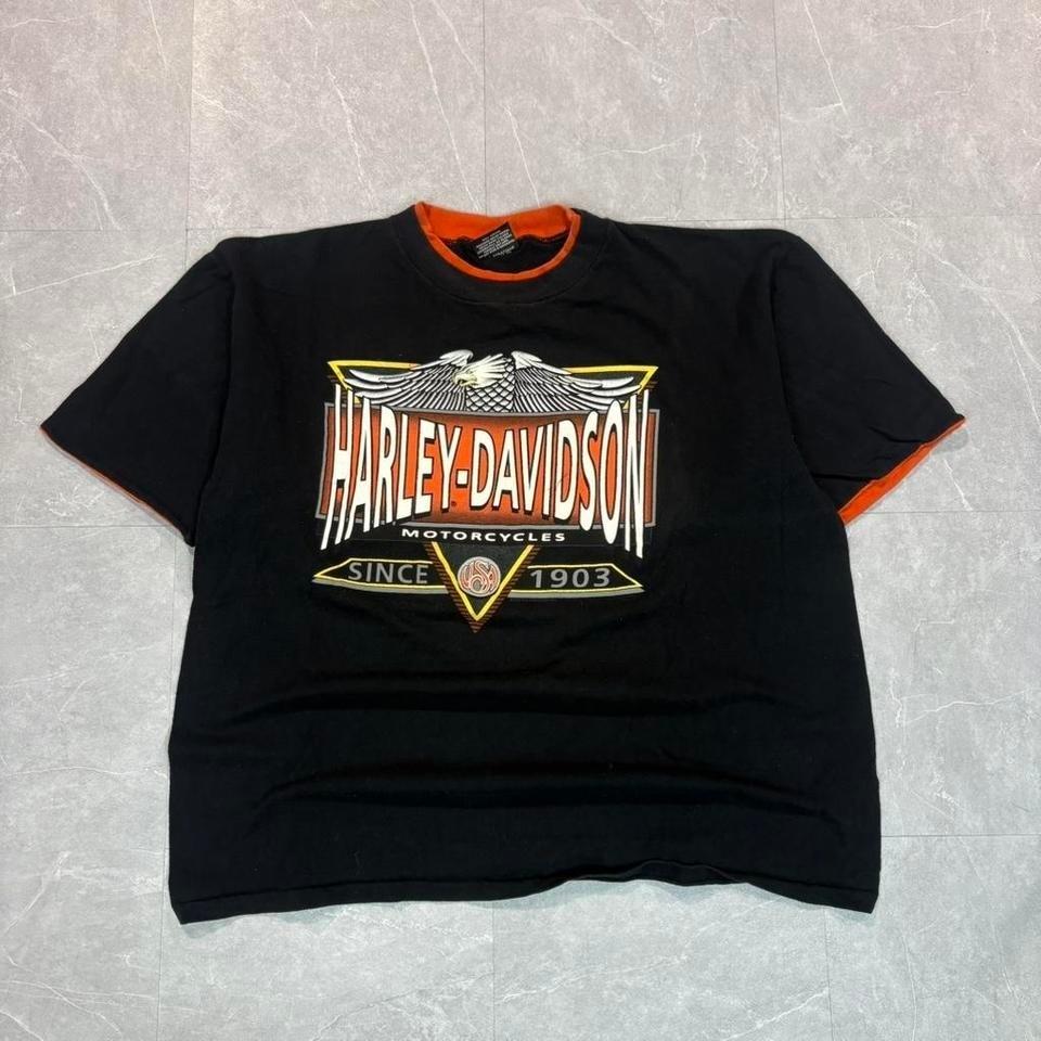 1990's Harley Davidson black cotton with orange trim Unisex T-Shirt