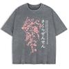Japan Cherry Blossom Printed Washed T-Shirts Mens Cotton Oversize T Shirt Casual O-Neck Short Sleeve Tops Clothes
