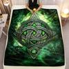 Green Celtic Knot Forest Mystical Symbol Flannel Blanket Nature Inspired Blanket Pagan Decor Spiritual Energy Throw Blanket for