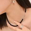 LAYERMOOD 24 Black Ball Hook Necklace-silver925