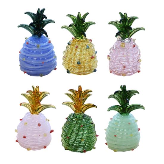 Hand Blown Glass Pineapple Figurine Collectible Mini Fruit Ornaments Faux Crystal Pineapple Sculpture for Crafts Home Kitchen Decor