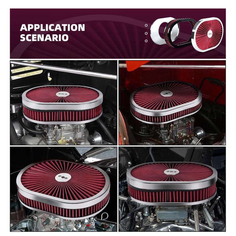 ZSRacing 12"x2" Oval Super Flow Thru Air Cleaner Washable For SBC Chevy Ford Chryler Dodge 5-1/8 Carb Neck OFI131