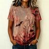 Womens Casual Raglan Sleeve Crew Neck Short Sleeve Top Halloween Themed Graphic Print Lightweight Tee Shirt