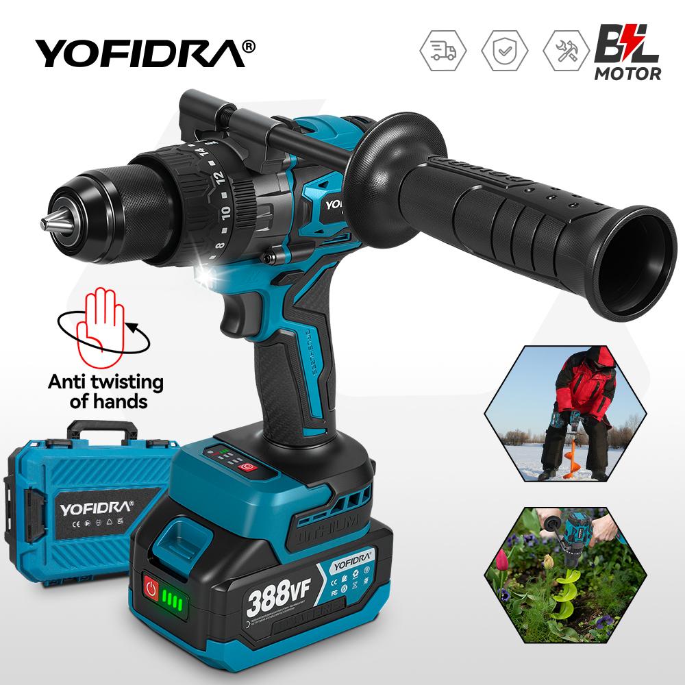 Yofidra 900 Nm Bezuhlíková elektrická príklepová vŕtačka 20+3 krútiaceho momentu 13 mm Bezdrôtový skrutkovač Vŕtačka Nástroj pre batériu Makita 18V