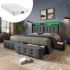 Polsterbett 140x200, LED-Kopfteil, USB-C-Ladung, 4 Schubladen, Stauraumbett, Lattenrost, Belastbarkeit 300 kg, Grau, Baumwolle (Mit Matratze)