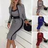 3 Pcs/Set Women Vest Coat Skirt Suit Closure Color High Waist Zipper Matching Herringbone Print Slim Fit Knee Length Skirt