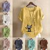 Women's Fashion Black Cat Prined Short Sleeve T-shirt Loose Cotton Shirt Casual Loose Summer Blouse Tops Plus Size