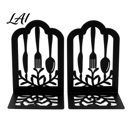 Study Room Bookends 1 Pair Kitchen Metal Decorative Bookend for Shelves Heavy Duty Non-Skid Book Dining Holder Stand Black Support Stopper