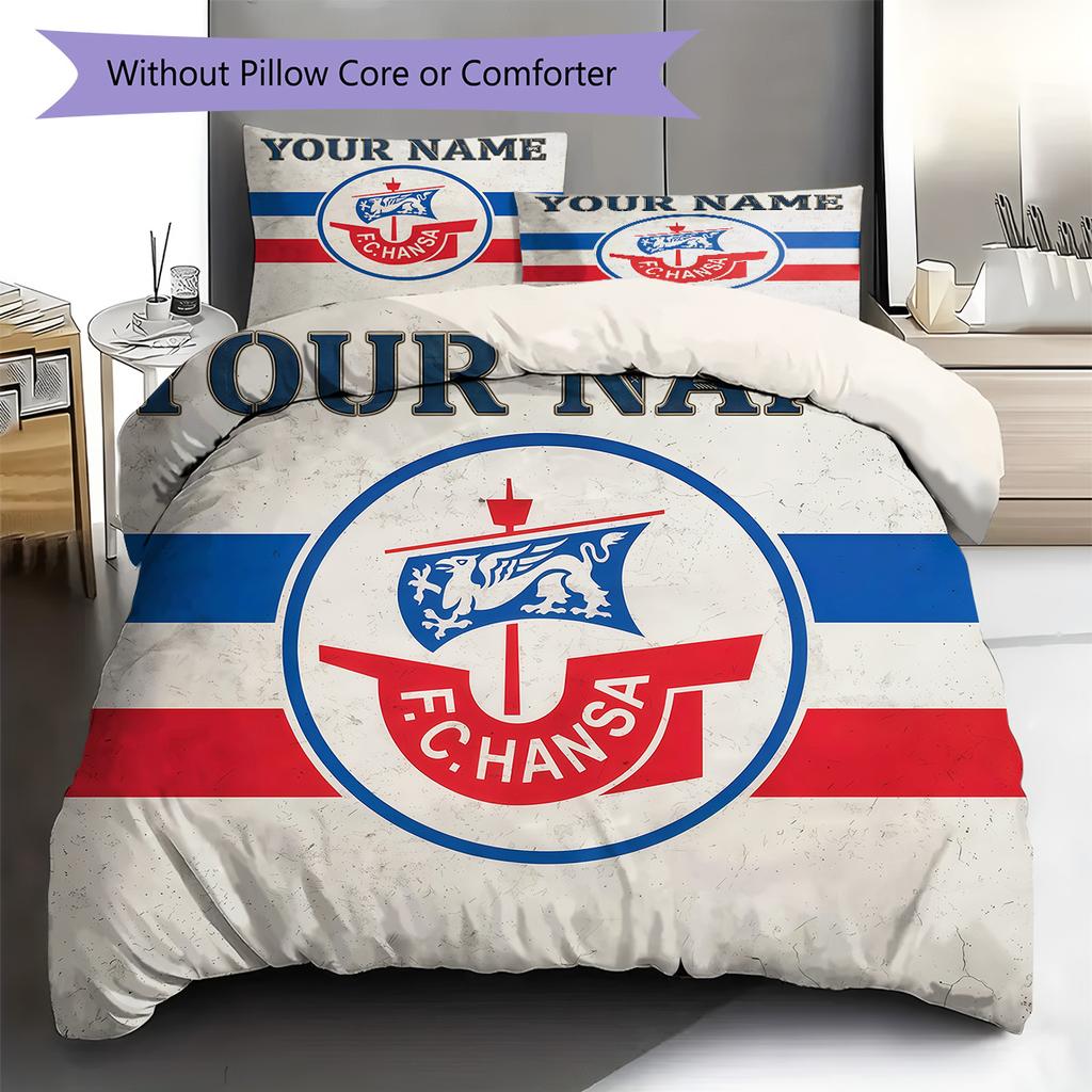 Custom Name FC Hansa Rostock Bedding,Quilt Set Quilt Cover Pillowcase Home Birthday Gift(1 * Duvet Cover + 2 * Pillowcase, Without Core) -HE63